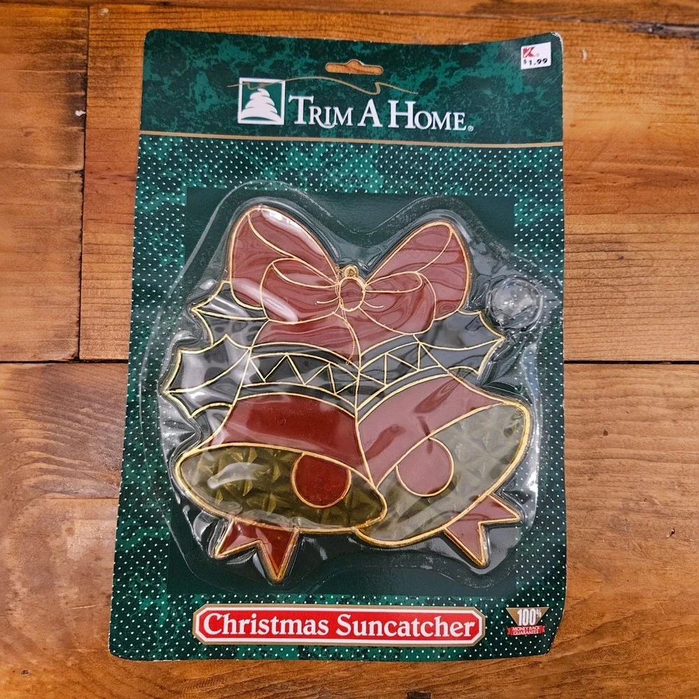 Vintage Trim A Home Christmas Suncatcher Bells‎ Holly Bow Window Decor NOS